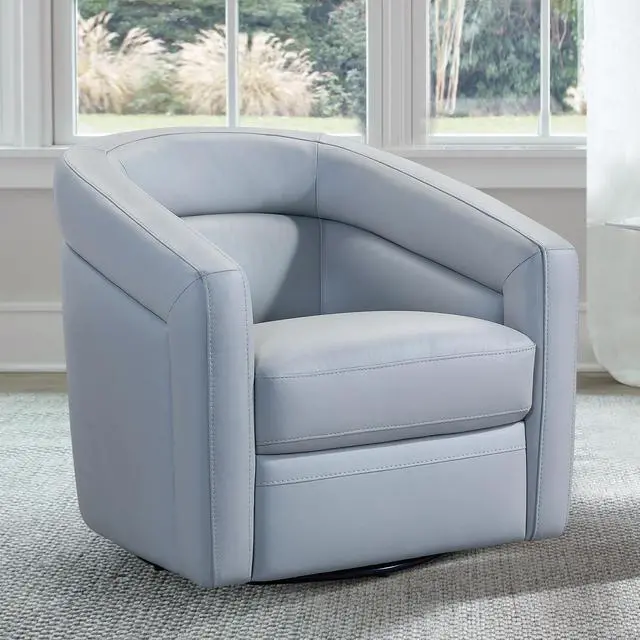 Alt view image 2 of 7 - Desi Contemporary Swivel Accent Chair in Dove Gray Genuine Leather