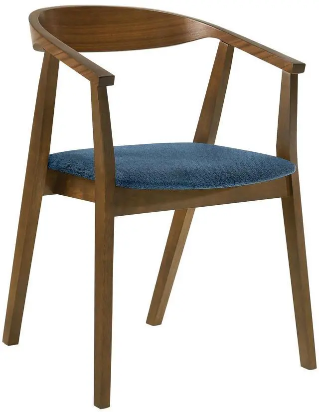 Alt view image 3 of 7 - Santana Wood Dining Chair in Walnut Finish with Blue Fabric - Set of 2