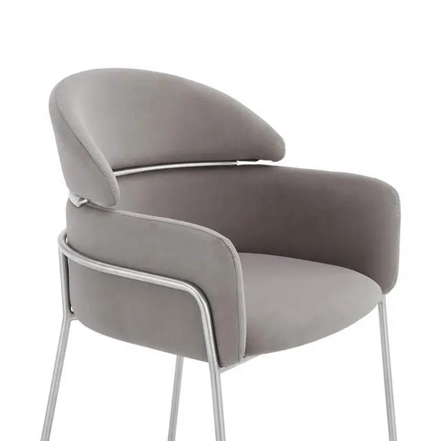 Alt view image 5 of 7 - Portia Gray Velvet and Brushed Stainless Steel Dining Room Chairs - Set of 2
