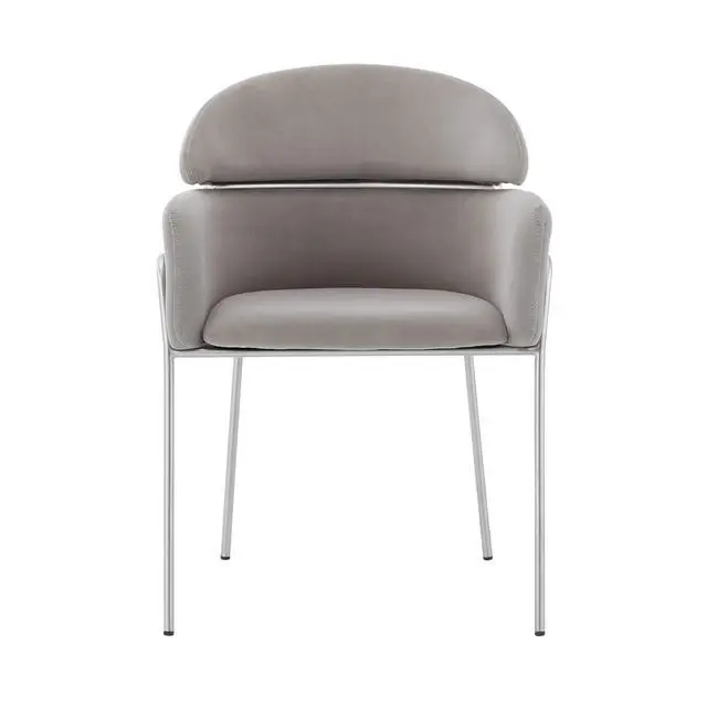 Alt view image 3 of 7 - Portia Gray Velvet and Brushed Stainless Steel Dining Room Chairs - Set of 2
