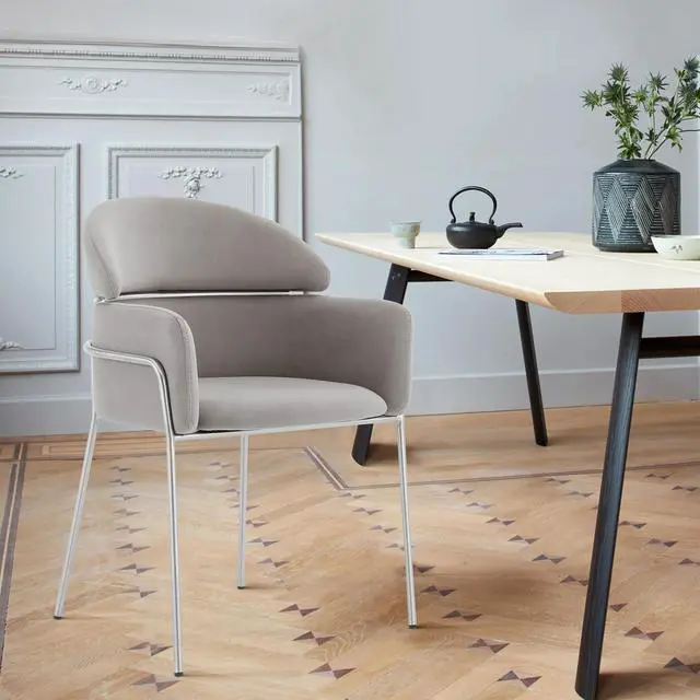 Alt view image 2 of 7 - Portia Gray Velvet and Brushed Stainless Steel Dining Room Chairs - Set of 2