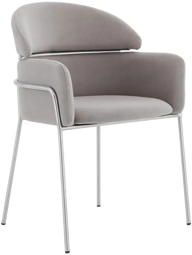 Main image of Portia Gray Velvet and Brushed Stainless Steel Dining Room Chairs - Set of 2