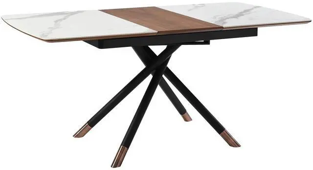 Main image of Alora Extendable Dining Table with Light Gray Ceramic and Wood Top and Metal Legs