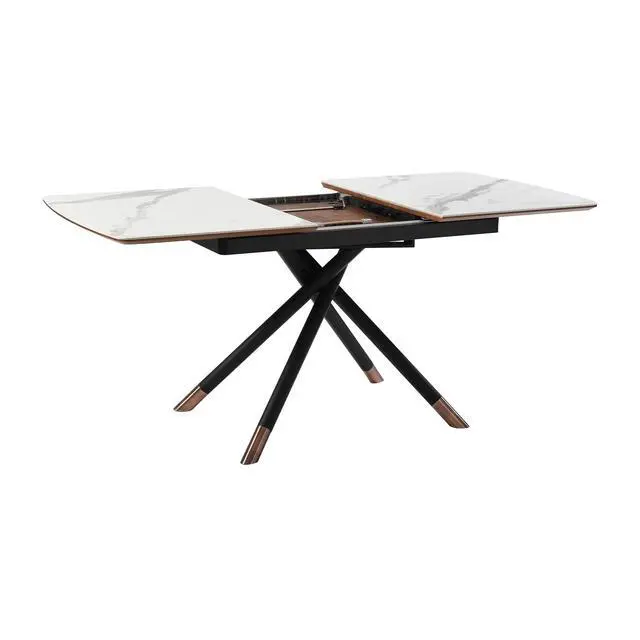 Alt view image 3 of 7 - Alora Extendable Dining Table with Light Gray Ceramic and Wood Top and Metal Legs