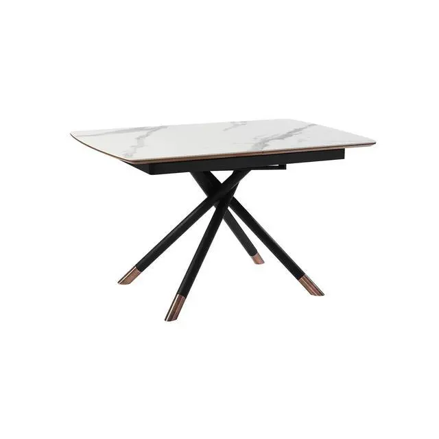 Alt view image 4 of 7 - Alora Extendable Dining Table with Light Gray Ceramic and Wood Top and Metal Legs