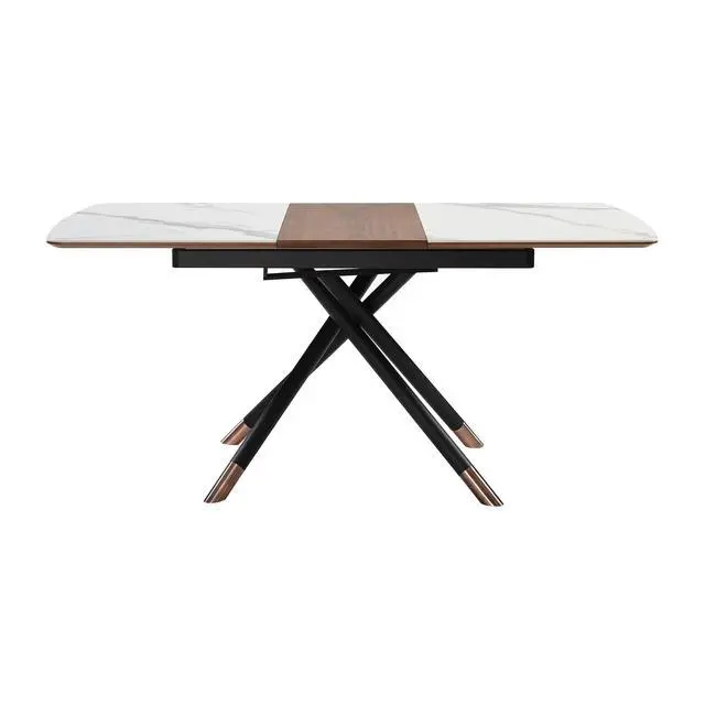 Alt view image 5 of 7 - Alora Extendable Dining Table with Light Gray Ceramic and Wood Top and Metal Legs