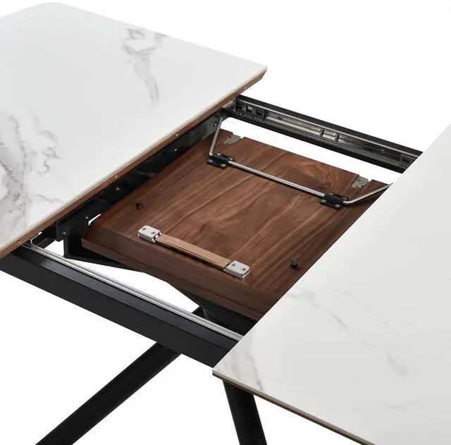 Alt view image 7 of 7 - Alora Extendable Dining Table with Light Gray Ceramic and Wood Top and Metal Legs