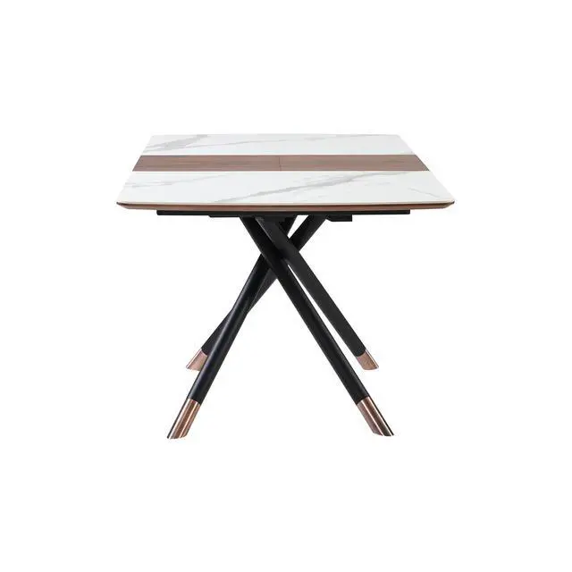 Alt view image 6 of 7 - Alora Extendable Dining Table with Light Gray Ceramic and Wood Top and Metal Legs