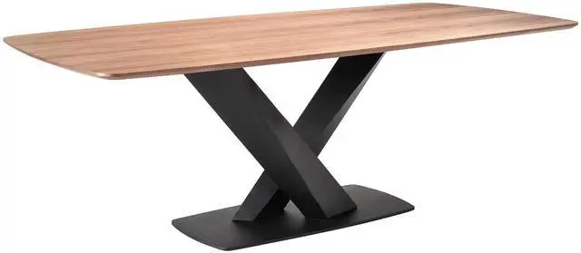 Main image of Everett Contemporary Dining Table in Matte Black Finish and Walnut Top