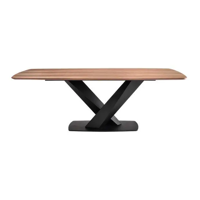 Alt view image 3 of 7 - Everett Contemporary Dining Table in Matte Black Finish and Walnut Top