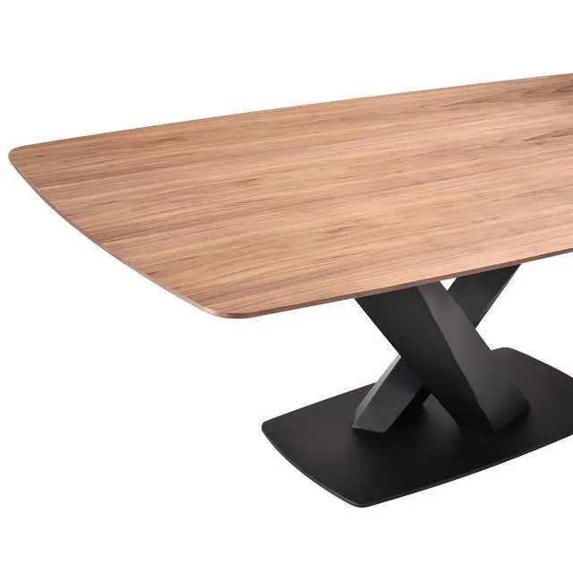 Alt view image 5 of 7 - Everett Contemporary Dining Table in Matte Black Finish and Walnut Top