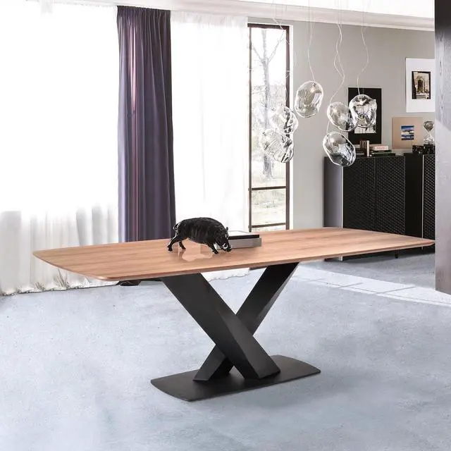 Alt view image 2 of 7 - Everett Contemporary Dining Table in Matte Black Finish and Walnut Top