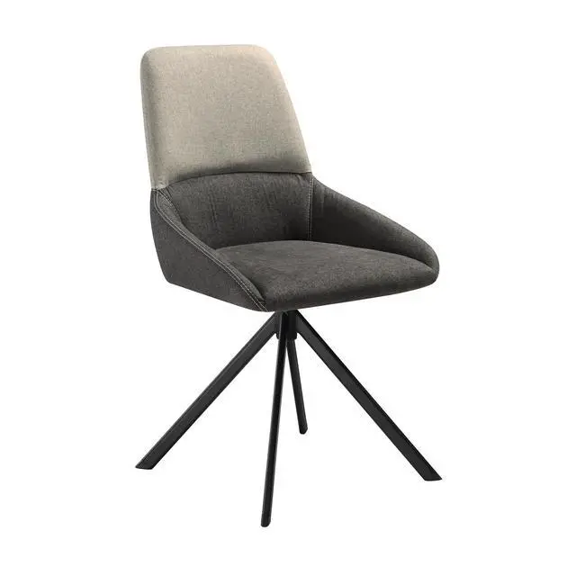 Alt view image 3 of 7 - Maverick Swivel Upholstered Dining Chair in Two-Tone Fabric Gray with Black Metal Legs - Set of 2