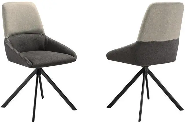 Main image of Maverick Swivel Upholstered Dining Chair in Two-Tone Fabric Gray with Black Metal Legs - Set of 2
