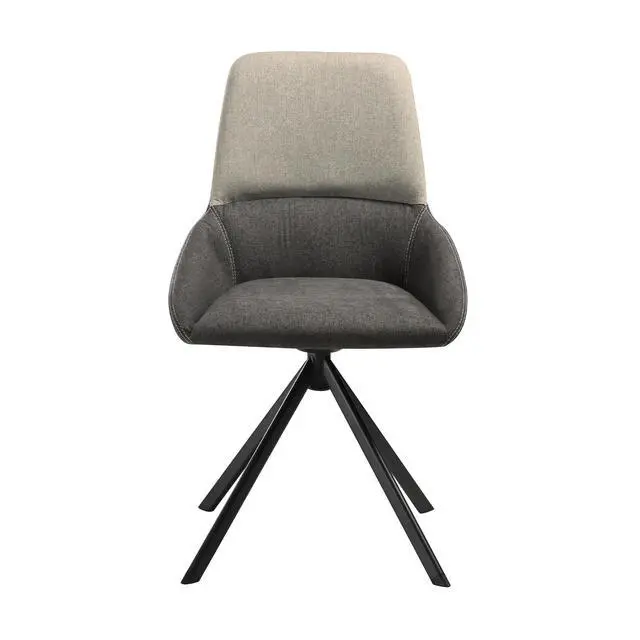 Alt view image 4 of 7 - Maverick Swivel Upholstered Dining Chair in Two-Tone Fabric Gray with Black Metal Legs - Set of 2