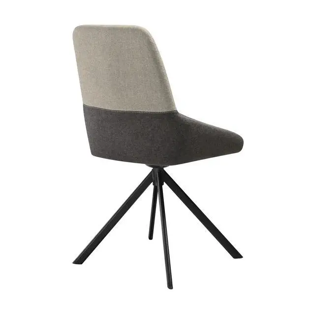 Alt view image 5 of 7 - Maverick Swivel Upholstered Dining Chair in Two-Tone Fabric Gray with Black Metal Legs - Set of 2