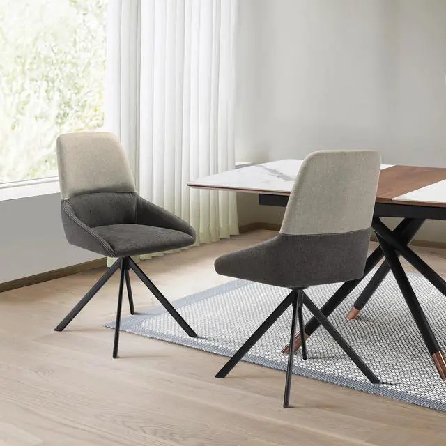 Alt view image 2 of 7 - Maverick Swivel Upholstered Dining Chair in Two-Tone Fabric Gray with Black Metal Legs - Set of 2