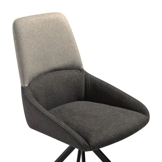 Alt view image 6 of 7 - Maverick Swivel Upholstered Dining Chair in Two-Tone Fabric Gray with Black Metal Legs - Set of 2