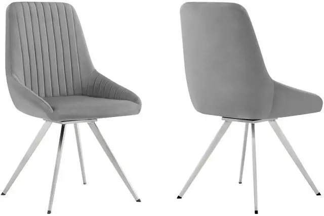 Main image of Skye Swivel Gray Velvet and Brushed Stainless Steel Dining Room Chairs - Set of 2