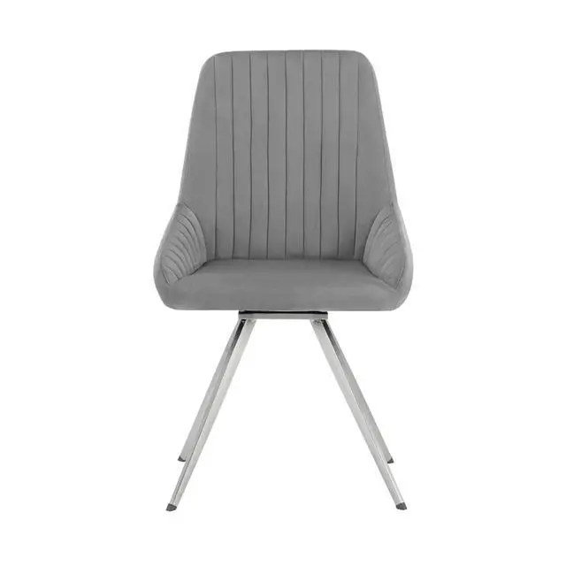 Alt view image 3 of 7 - Skye Swivel Gray Velvet and Brushed Stainless Steel Dining Room Chairs - Set of 2