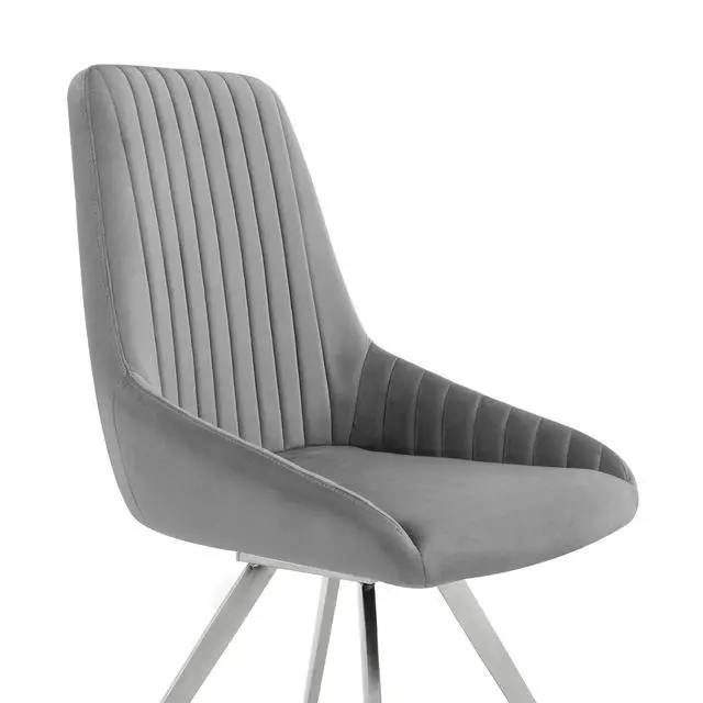 Alt view image 5 of 7 - Skye Swivel Gray Velvet and Brushed Stainless Steel Dining Room Chairs - Set of 2