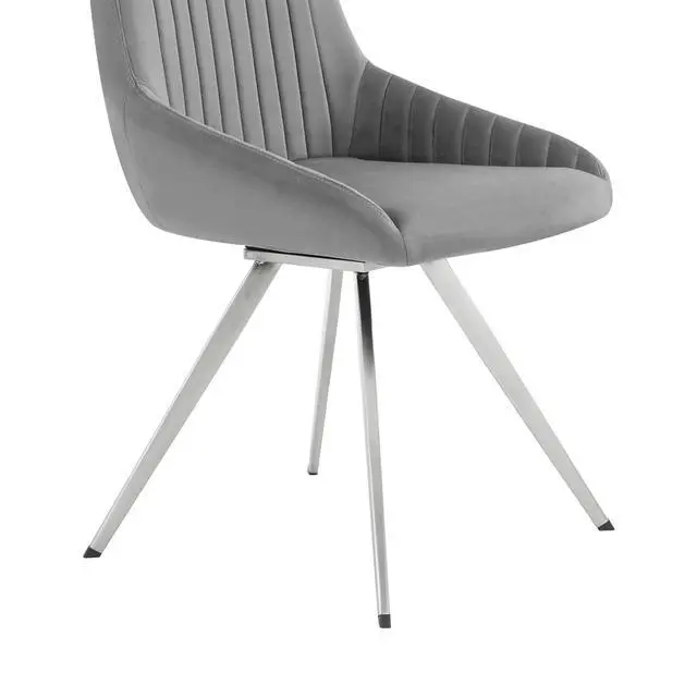 Alt view image 7 of 7 - Skye Swivel Gray Velvet and Brushed Stainless Steel Dining Room Chairs - Set of 2