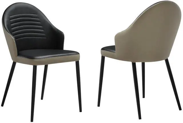 Main image of Rocco Upholstered Dining Chair in Taupe Gray and Black Faux Leather with Black Metal Legs - Set of 2