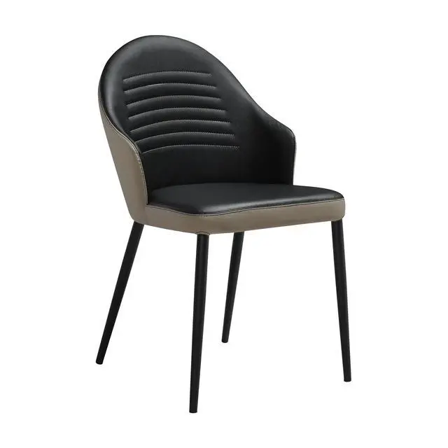 Alt view image 3 of 7 - Rocco Upholstered Dining Chair in Taupe Gray and Black Faux Leather with Black Metal Legs - Set of 2