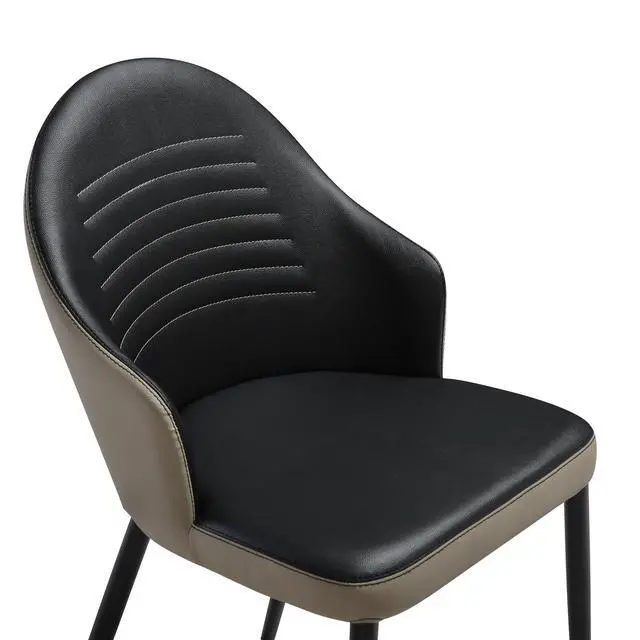 Alt view image 7 of 7 - Rocco Upholstered Dining Chair in Taupe Gray and Black Faux Leather with Black Metal Legs - Set of 2