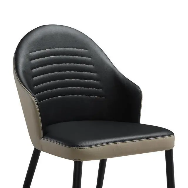 Alt view image 6 of 7 - Rocco Upholstered Dining Chair in Taupe Gray and Black Faux Leather with Black Metal Legs - Set of 2