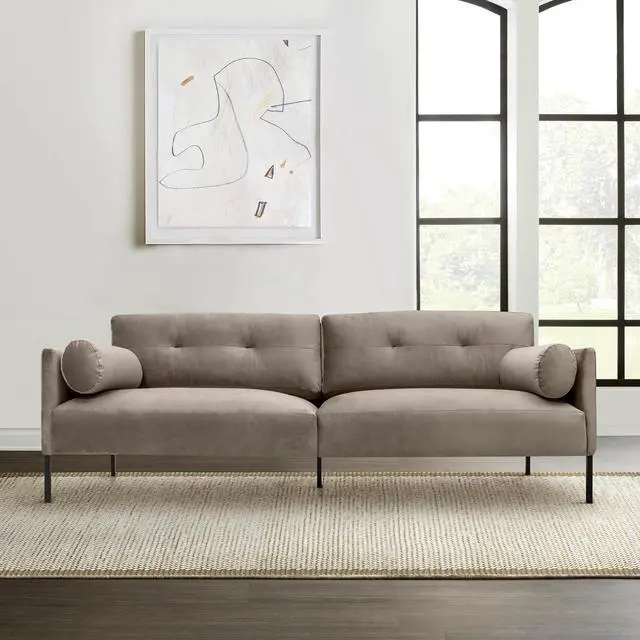 Alt view image 2 of 7 - Michalina 84" Sofa with Black Metal Legs in Fabric and Velvet Options