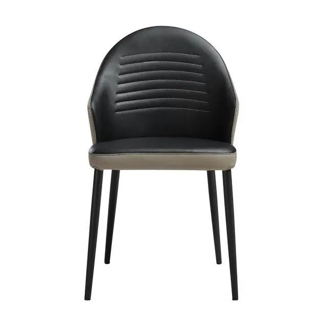 Alt view image 4 of 7 - Rocco Upholstered Dining Chair in Taupe Gray and Black Faux Leather with Black Metal Legs - Set of 2