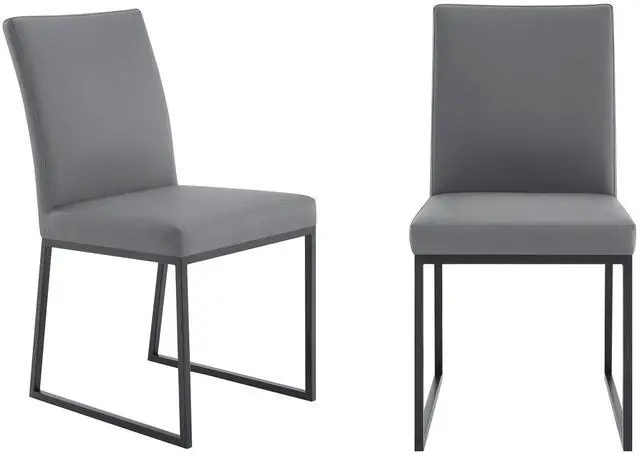Main image of Trevor Contemporary Dining Chair in Matte Black Finish and Gray Faux Leather - Set of 2
