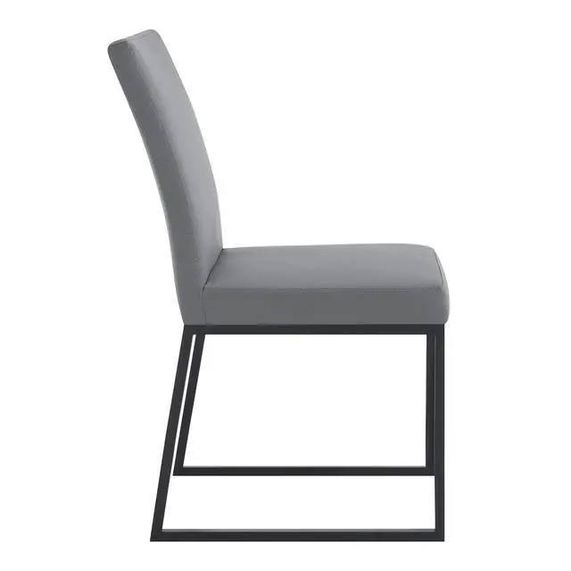 Alt view image 5 of 7 - Trevor Contemporary Dining Chair in Matte Black Finish and Gray Faux Leather - Set of 2