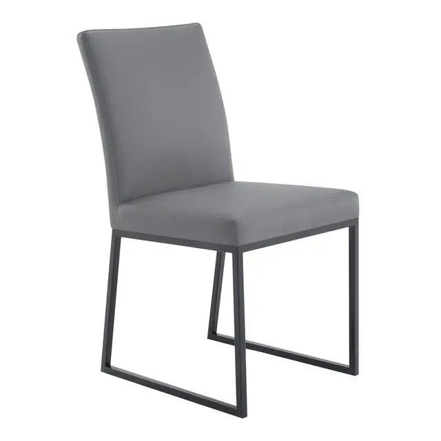 Alt view image 3 of 7 - Trevor Contemporary Dining Chair in Matte Black Finish and Gray Faux Leather - Set of 2