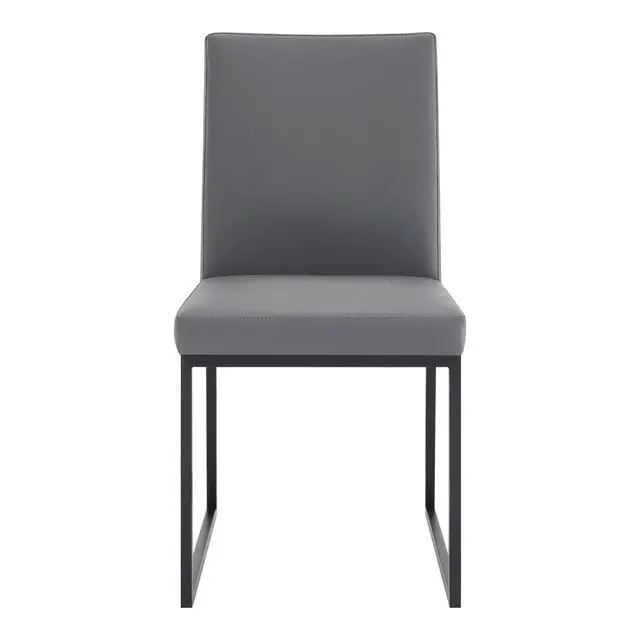 Alt view image 4 of 7 - Trevor Contemporary Dining Chair in Matte Black Finish and Gray Faux Leather - Set of 2