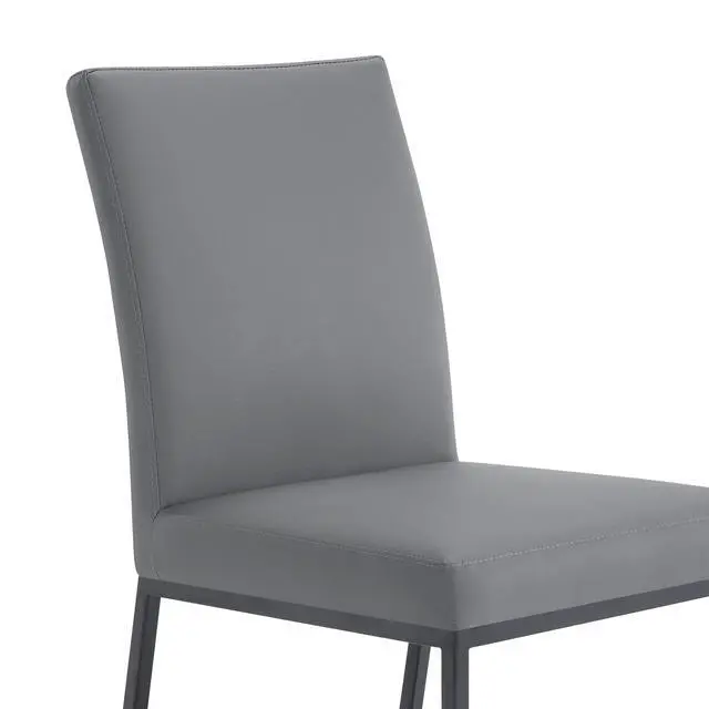 Alt view image 7 of 7 - Trevor Contemporary Dining Chair in Matte Black Finish and Gray Faux Leather - Set of 2
