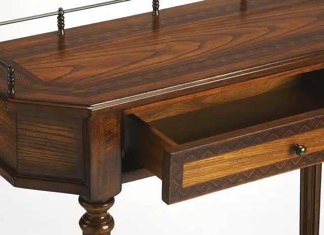 Alt view image 4 of 4 - Charleston One Drawer Console Table in Medium Brown 0883040