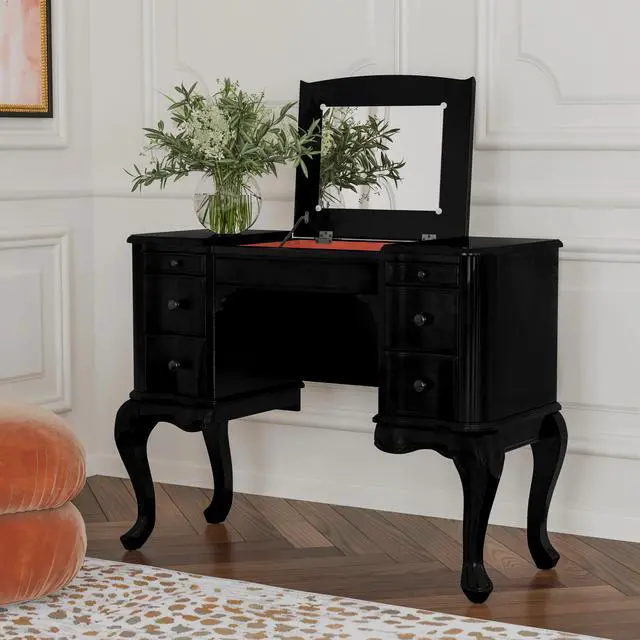 Alt view image 5 of 7 - Charlotte Vanity Desk with Storage in Black 0735111