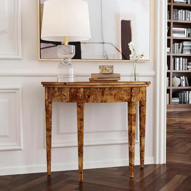 Alt view image 10 of 11 - Butler Specialty Company Hampton Demilune Traditional Burl 36" Console Table, Light Brown
