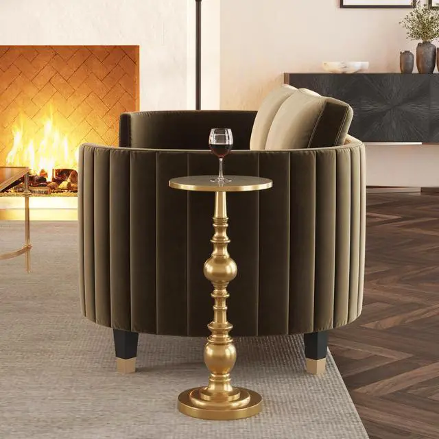 Alt view image 5 of 5 - Darien Round Pedestal 10"W Side Table in Gold 4324226