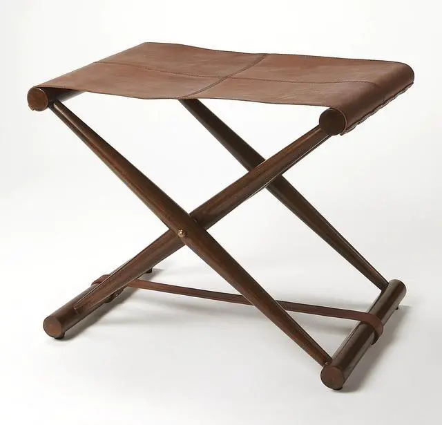Alt view image 4 of 6 - Sutton Leather Folding Stool in Medium Brown 3989140