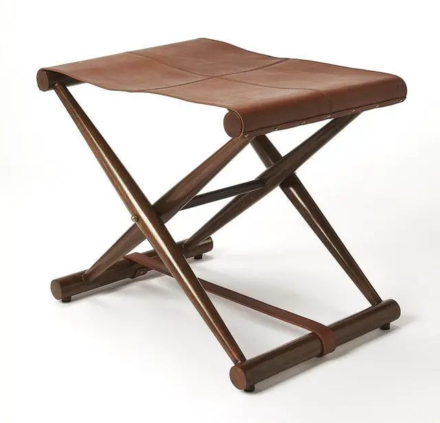 Alt view image 6 of 6 - Sutton Leather Folding Stool in Medium Brown 3989140