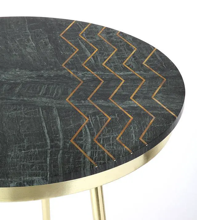 Alt view image 3 of 5 - Hollings Green Marble & Brass Side Table in Green 5402025