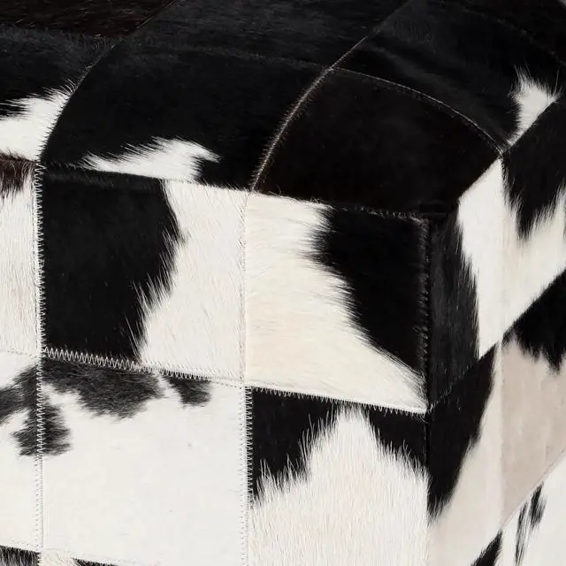 Alt view image 3 of 7 - Victorian Hair on Hide Cube Ottoman in Black and White 5535373