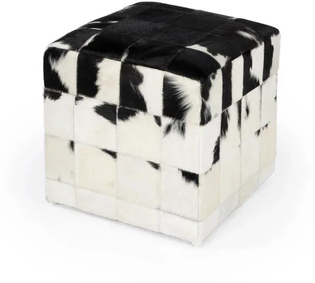 Main image of Victorian Hair on Hide Cube Ottoman in Black and White 5535373