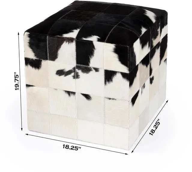 Alt view image 5 of 7 - Victorian Hair on Hide Cube Ottoman in Black and White 5535373