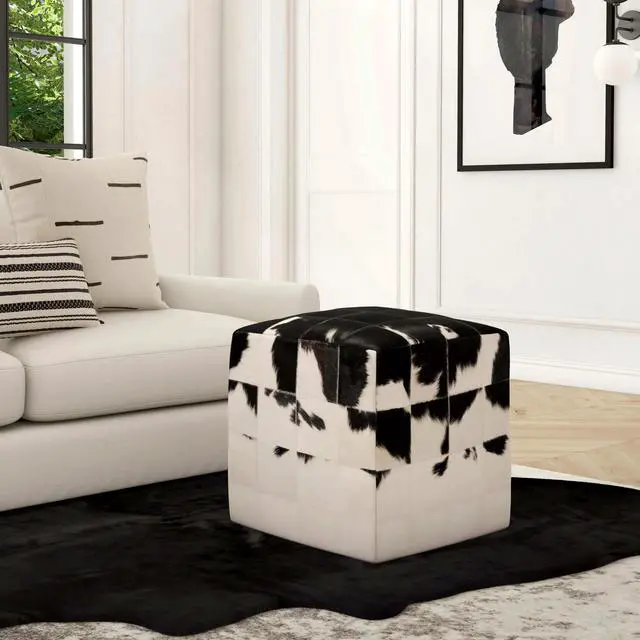 Alt view image 4 of 7 - Victorian Hair on Hide Cube Ottoman in Black and White 5535373