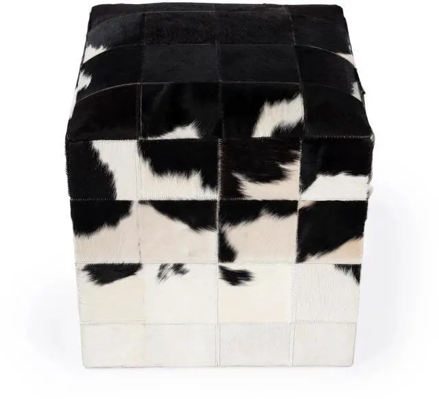Alt view image 7 of 7 - Victorian Hair on Hide Cube Ottoman in Black and White 5535373