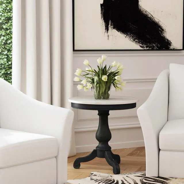 Alt view image 7 of 7 - Danielle Marble 24" Pedestal Side Table in Black 5515432